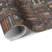 ヴィンテージ スチームパンク 本棚 機械の驚異 ラッピングペーパー (ロールコーナー)