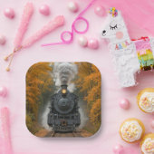 ヴィンテージ スチームロコモーティブ 秋の森 ペーパープレート (パーティー)
