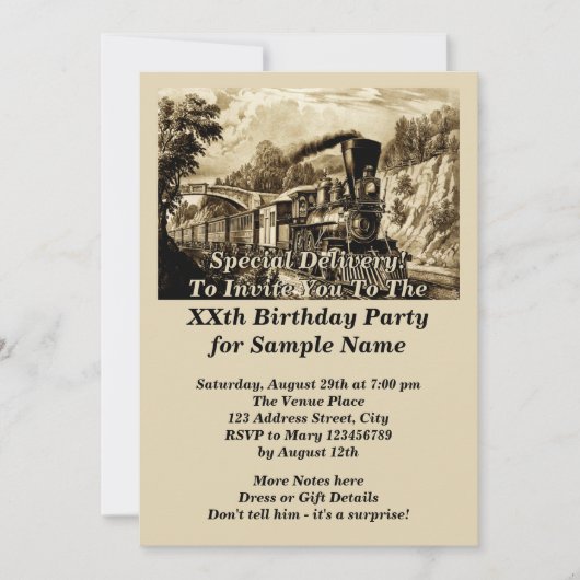 ヴィンテージ·スチーム·トレイン·マンの誕生日パーティー           招待状 (正面)