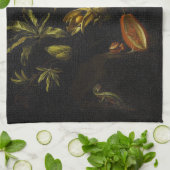 ヴィンテージ·スティル·ライフ（黒に花をつけた）  キッチンタオル (折り畳み)