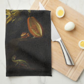 ヴィンテージ·スティル·ライフ（黒に花をつけた）  キッチンタオル (四つ折り)