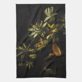 ヴィンテージ·スティル·ライフ（黒に花をつけた）  キッチンタオル