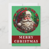 ヴィンテージ ステンドグラス サンタ 写真 メリークリスマス シーズンカード (正面)