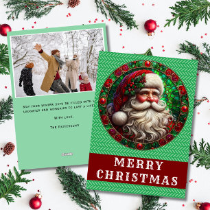 ヴィンテージ ステンドグラス サンタ 写真 メリークリスマス シーズンカード