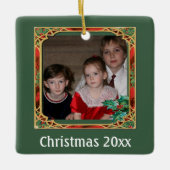 ヴィンテージ ステンドグラス フォト フレーム 赤 緑 投げ縄  セラミックオーナメント (正面)