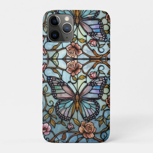 ヴィンテージ ステンドグラス ブルー バタフライ アート Case-Mate iPhoneケース (裏)