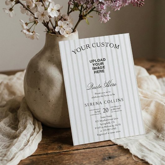 ヴィンテージ ストライプ カスタム イメージ セージ ブライダル シャワー 招待状