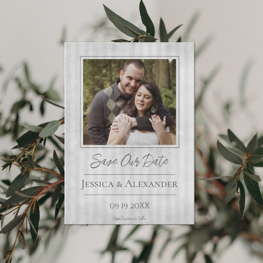 ヴィンテージ ストライプ フォト | グレー Save The Date セーブザデート