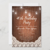 ヴィンテージ ストリング ライト メイソンジャー 40歳の誕生日パーティー 招待状 (正面)