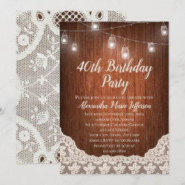 ヴィンテージ ストリング ライト メイソンジャー 40歳の誕生日パーティー 招待状