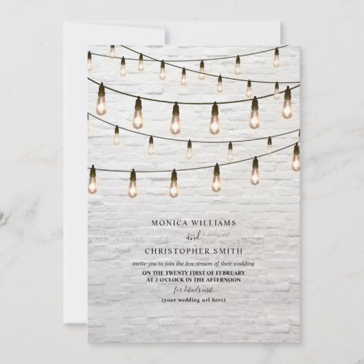 ヴィンテージ ストリング ライト 白レンガ バーチャル 招待状 (正面)
