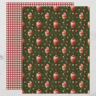 ヴィンテージ ストロベリー カップケーキ スクラップブック ペーパー