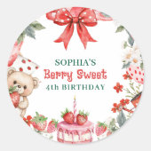 ヴィンテージ ストロベリー ベリー スイート 4歳の誕生日 ラウンドシール (正面)