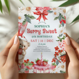 ヴィンテージ ストロベリー ベリー スイート 4歳の誕生日 招待状