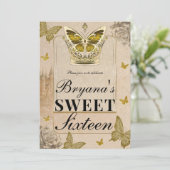 ヴィンテージ ストーリーブック 城 ゴールド バタフライ スウィート16 招待状 (スタンド正面)