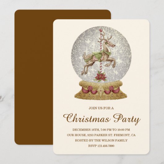 ヴィンテージ スノーグローブ クリスマスパーティ 招待状 (正面/裏面)