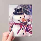 ヴィンテージ スノーマンの雪の中のドローイング アクリル招待状 (インサイチュ (ポータブル))
