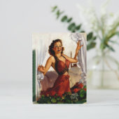 ヴィンテージ・スプリング・モーニング・ピンアップ・ガール ポストカード (スタンド正面)