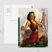 ヴィンテージ・スプリング・モーニング・ピンアップ・ガール ポストカード (正面/裏面)