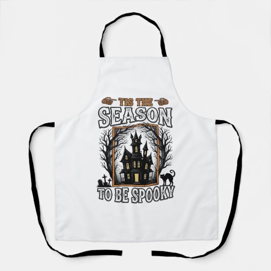 ヴィンテージ スプーキー シーズン 幽霊屋敷 ハロウィン デザイン エプロン (正面)