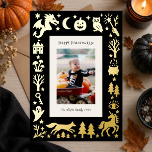 ヴィンテージ スプーキー ハロウィン 写真 箔シーズンカード