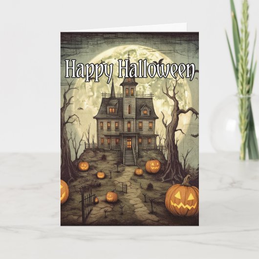 ヴィンテージ スプーキー ハロウィン 幽霊屋敷 カード (正面)