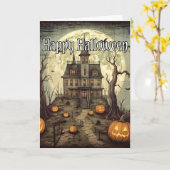 ヴィンテージ スプーキー ハロウィン 幽霊屋敷 カード (黄色い花)
