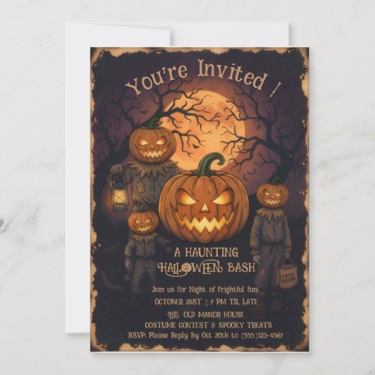 ヴィンテージ スプーキー パンプキンヘッド ハロウィンパーティー ご招待 招待状 (正面)