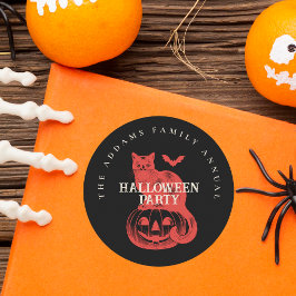ヴィンテージ スプーキー パンプキン キャットとコウモリのハロウィンパーティー ラウンドシール
