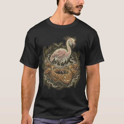 ヴィンテージ スプーキー フラミンゴ ハロウィンデザイン Tシャツ (正面)