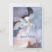 ヴィンテージ スペシャル デリバリー ストーク ベイビー シャワー 招待状 (正面)