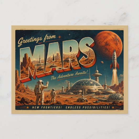 ヴィンテージ スペースコロニー トラベル アート ポストカード (正面)