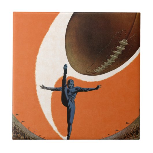 ヴィンテージ スポーツ、サッカー プレーヤーがボールを蹴る タイル (正面)