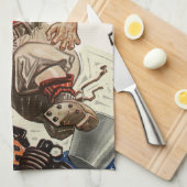 ヴィンテージ スポーツ フットボール クォーターバック プレーヤー ランニング キッチンタオル (四つ折り)