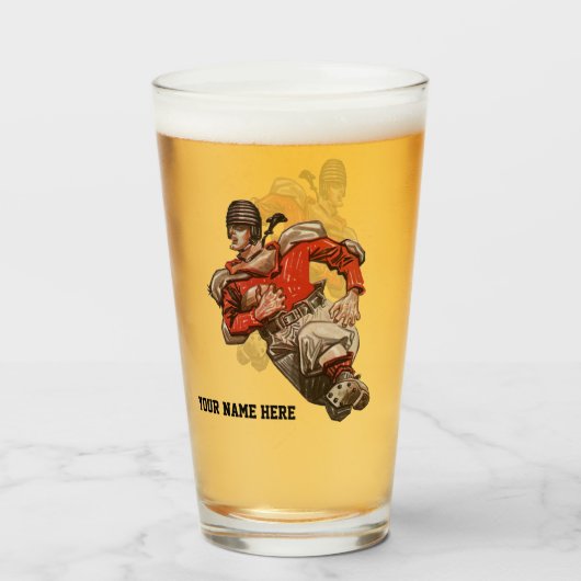 ヴィンテージ スポーツ フットボール クォーターバック プレーヤー ランニング タンブラーグラス (ドリンク正面)