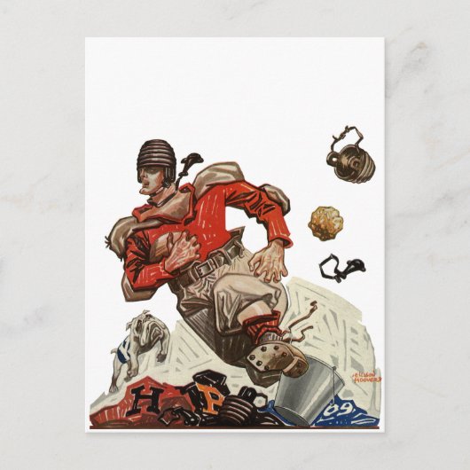 ヴィンテージ スポーツ フットボール クォーターバック プレーヤー ランニング ポストカード (正面)