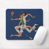 ヴィンテージ スポーツ、ラケットを持つテニスプレーヤーが衝突 マウスパッド (マウス)