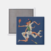 ヴィンテージ スポーツ、ラケットを持つテニスプレーヤーが衝突 マグネット (正面/裏面)