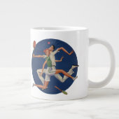 ヴィンテージ スポーツ、ラケットを持つテニスプレーヤーの衝突 ジャンボコーヒーマグカップ (右)