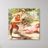 ヴィンテージ スポーツ, 子どもたちがステックボールベースボールを遊ぶ キャンバスプリント (正面)