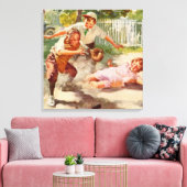 ヴィンテージ スポーツ, 子どもたちがステックボールベースボールを遊ぶ キャンバスプリント (インサイチュ (リビング))