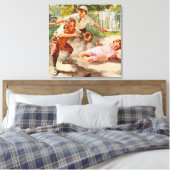 ヴィンテージ スポーツ, 子どもたちがステックボールベースボールを遊ぶ キャンバスプリント (インサイチュ (寝室))