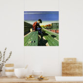 ヴィンテージ スポーツ、応援合戦後の哀愁のサッカーファンとマイク ポスター (キッチン)