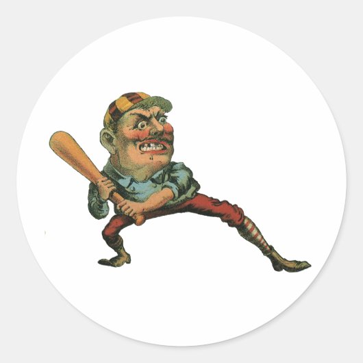 ヴィンテージ スポーツ 怒った野球選手 バッター ラウンドシール (正面)