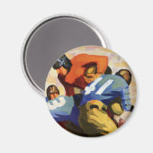 ヴィンテージ スポーツ、試合でのフットボール選手 マグネット (正面/裏面)