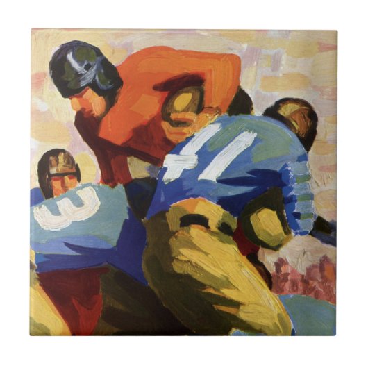 ヴィンテージ スポーツ、試合中のフットボール選手 タイル (正面)
