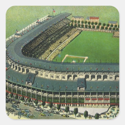 ヴィンテージ スポーツ 野球 スタジアム 空中ビュー スクエアシール (正面)