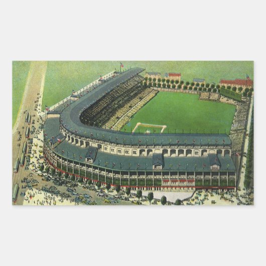 ヴィンテージ スポーツ 野球 スタジアム 鳥瞰図 長方形シール (正面)