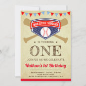ヴィンテージ スポーツ 野球 1歳 誕生日パーティー 招待状 (正面)