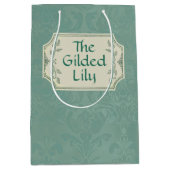 ヴィンテージ スモーキー パイン グリーン ダマスク オーダーメイド ミディアムペーパーバッグ (正面)